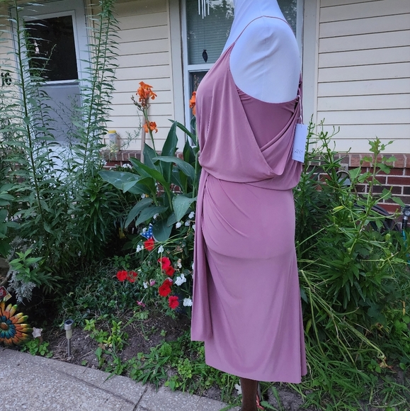 Misa Los Angeles Domino Midi Twist Knot Tie Dress Luxury Dusty Plum Pink Celeb - Picture 6 of 11